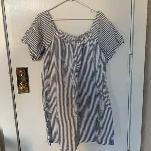 French Linen Blue and White Striped Dress - Picture 6 of 7
